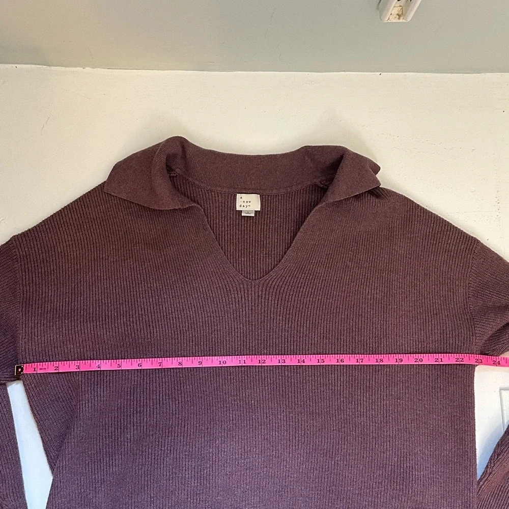 A new day Purple/Brownish  V-Neck Sweater waist length oversized size Large - Picture 6 of 7